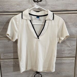 Old Navy Cream Short Sleeve Polo with Black Accents